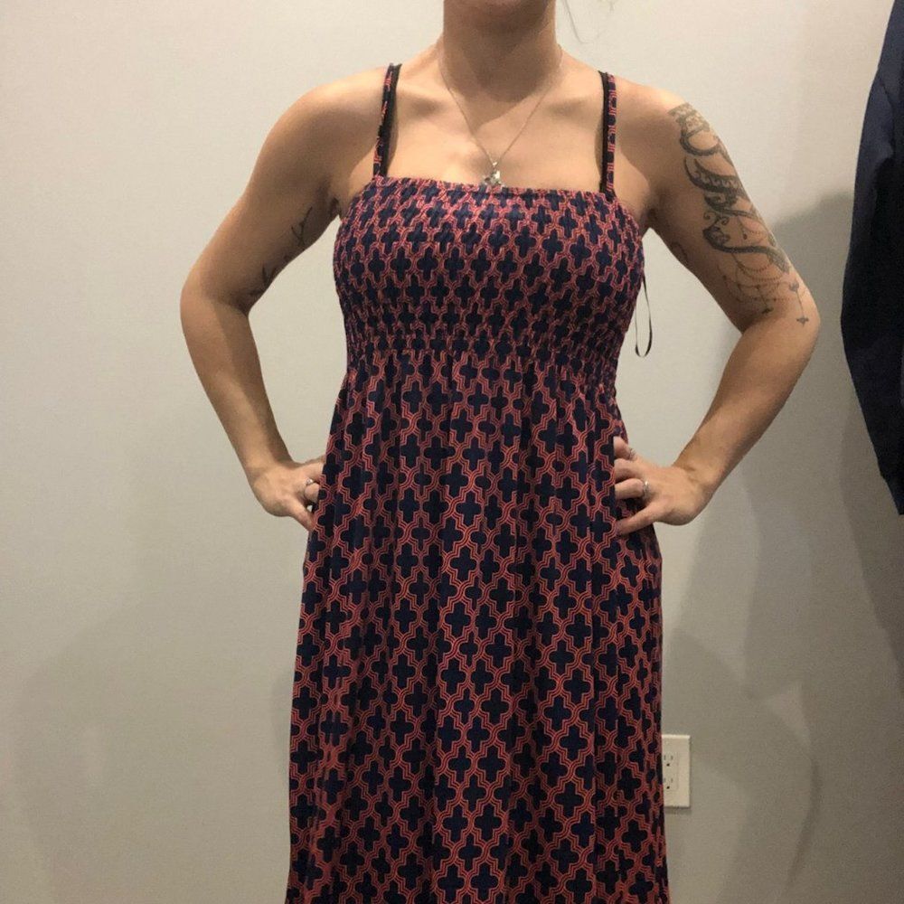 One Size Fits Most Fit and Flare Flowy Dress Pink and Blue Spaghetti Straps